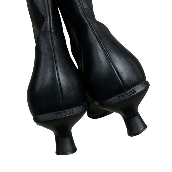 Prada Black Lamb Leather 90s Y2K Pointed Toe Zip Ankle Kitten Heel 7 - Picture 5 of 10